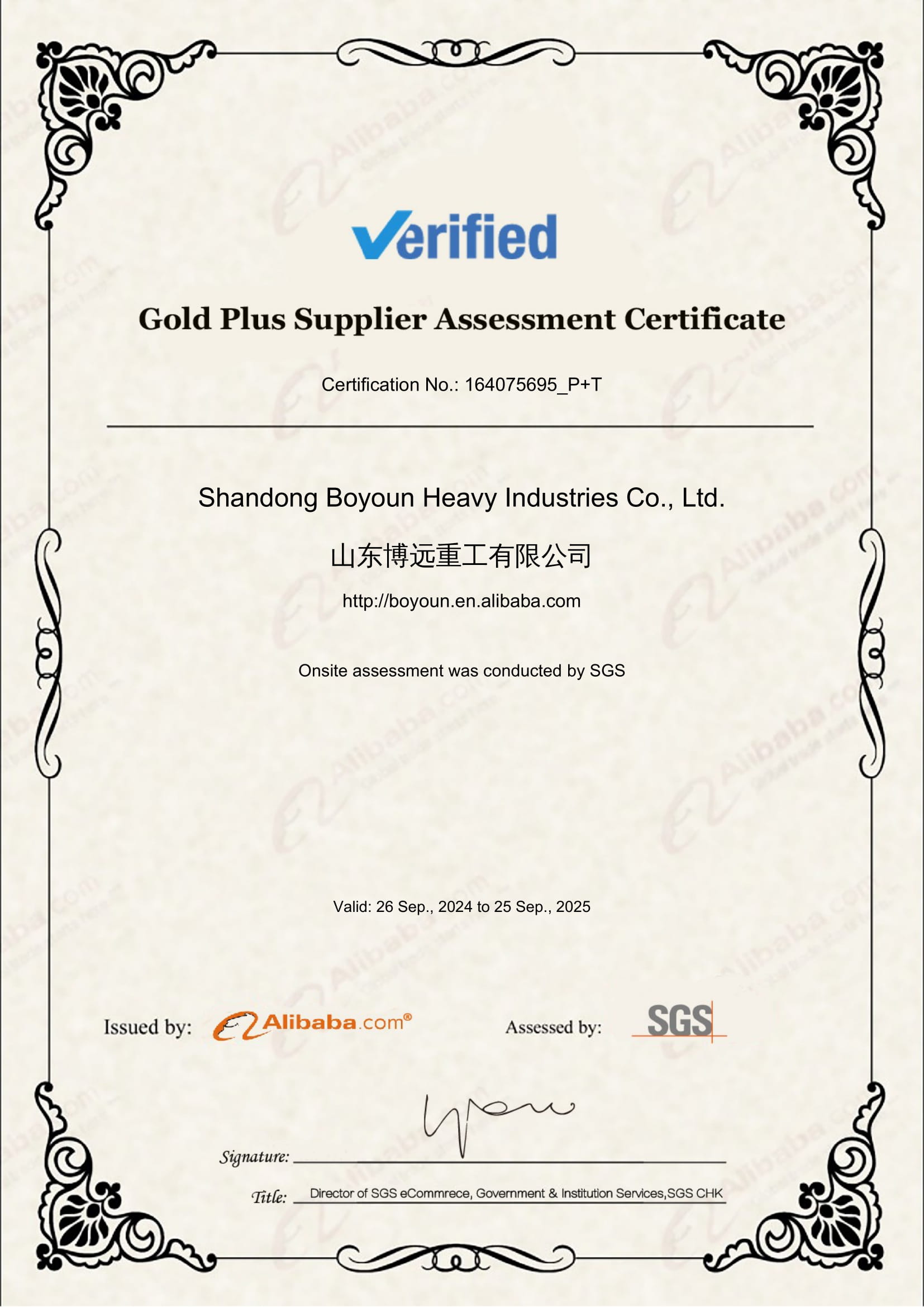 Сертификаты-boyoun Gold Supplier, проверенные компанией SGS